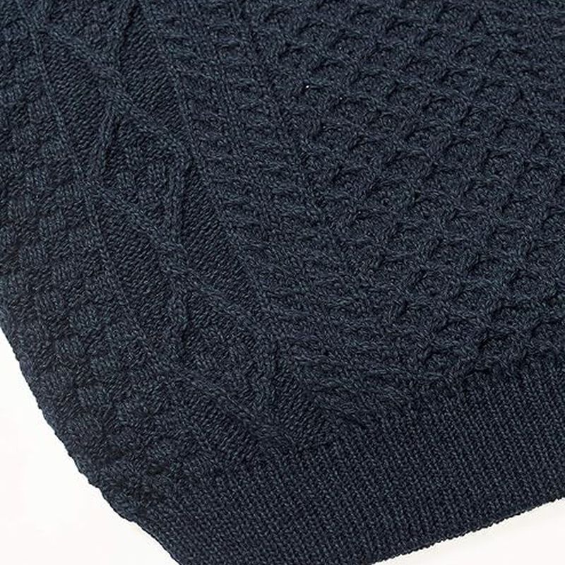 Men's Aran Cable Knit Crew Neck Wool Sweater - Blackwatch